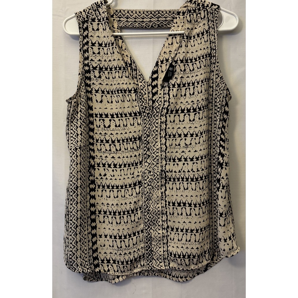 ANA New Approach Women's Sleeveless Geometric Hi Lo Open Back V Neck Sz M‎